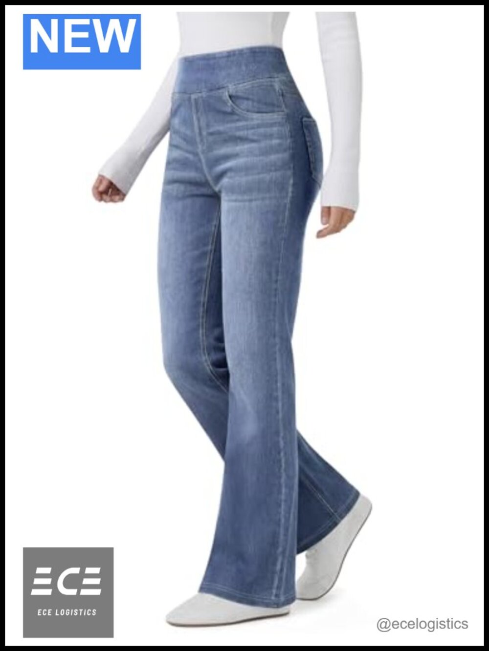 Stretchy Pull On Flare Jeans High Waisted Denim Casual Pants